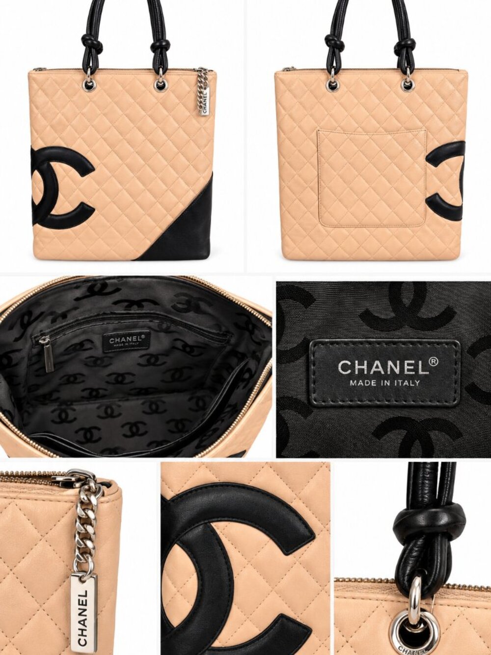 Chanel Cambon Ligne Large Beige & Black Quilted Tote